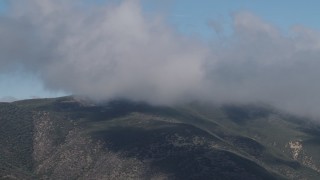 4K aerial stock footage Low clouds over Santa Lucia Range mountains in California Aerial Stock Footage | AX70_257