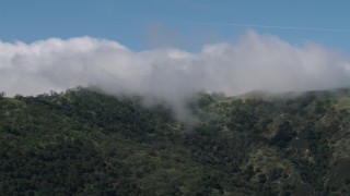 4K aerial stock footage of cloud-covered mountains in the Santa Lucia Range in California Aerial Stock Footage | AX70_275