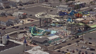 AX71_095E - 5.1K aerial stock footage of Breakwater Beach Waterpark, Seaside Heights, Jersey Shore, New Jersey