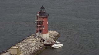 5.1K aerial stock footage of Delaware Breakwater East End Light in Delaware Bay Aerial Stock Footage | AX72_027E