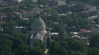 5.1K aerial stock footage of The Chapel at the United States Naval Academy, Annapolis, Maryland Aerial Stock Footage | AX73_019