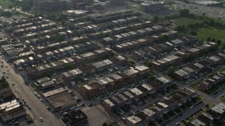 5.1K aerial stock footage flying by a neighborhood of row houses in Baltimore, Maryland Aerial Stock Footage | AX73_060