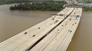 4.8K aerial stock footage of light traffic on the Woodrow Wilson Memorial Bridge over the Potomac River Aerial Stock Footage | AX74_030