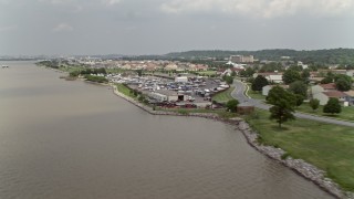 AX74_032 - 4.8K aerial stock footage flying by the United States Naval Research Laboratory in Washington DC