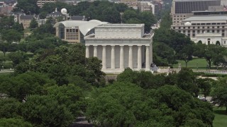 AX74_073 - 4.8K aerial stock footage of the south side of the Lincoln Memorial in Washington DC