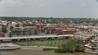 AX74_079 - 4.8K aerial stock footage flying by Ritz-Carlton Residences and Water Front Center office building in Georgetown, Washington D.C.