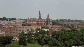 4.8K aerial stock footage flying by Georgetown University in Washington DC Aerial Stock Footage | AX74_083