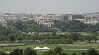 4.8K aerial stock footage of The White House seen from across the National Mall in Washington DC Aerial Stock Footage | AX74_096