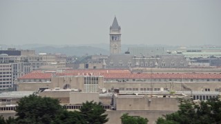 4.8K aerial stock footage of the Old Post Office and Clock Tower in Washington DC Aerial Stock Footage | AX74_099