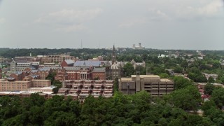 4.8K aerial stock footage flying by the campus of Georgetown University in Washington DC Aerial Stock Footage | AX74_101