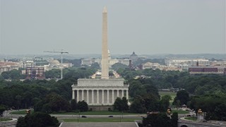 AX74_109 - 4.8K aerial stock footage of the United States Capitol and Washington Monument seen from Lincoln Memorial in Washington DC