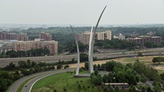 4.8K aerial stock footage of the United States Air Force Memorial at Arlington National Cemetery, Washington DC Aerial Stock Footage | AX74_117