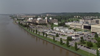 4.8K aerial stock footage flying by the United States Naval Research Laboratory in Washington DC Aerial Stock Footage | AX75_045E