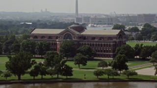 4.8K aerial stock footage flying by Roosevelt Hall, Home to the National War College in Washington DC Aerial Stock Footage | AX75_050E