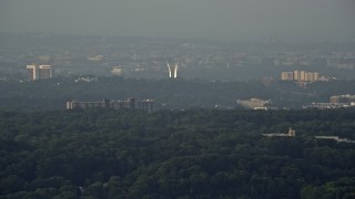 4.8K aerial stock footage of United States Air Force Memorial, Arlington National Cemetery, Alexandria, Virginia, Sunset Aerial Stock Footage | AX76_024