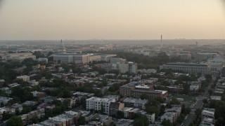 4.8K aerial stock footage of the Supreme Court, United States Capitol, Senate Buildings, Washington Monument in Washington D.C., sunset Aerial Stock Footage | AX76_088