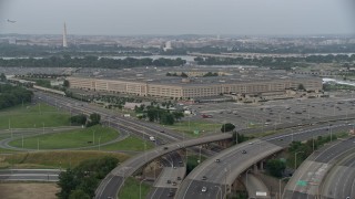 4.8K aerial stock footage approaching The Pentagon, Washington, D.C., twilight Aerial Stock Footage | AX76_123