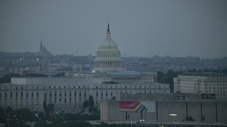 4.8K aerial stock footage United States Capitol, Rayburn House Office Building, Washington, D.C., twilight Aerial Stock Footage | AX76_146