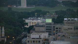 4.8K aerial stock footage revealing the White House and North Lawn Fountain, Washington, D.C., twilight Aerial Stock Footage | AX76_158