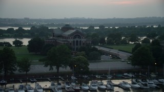 4.8K aerial stock footage of Roosevelt Hall at the National War College, Washington, D.C., twilight Aerial Stock Footage | AX76_175