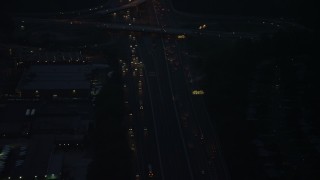 4.8K aerial stock footage of heavy traffic on Interstate 495, Springfield, Virginia, night Aerial Stock Footage | AX76_191