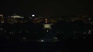 AX77_042E - 4.8K aerial stock footage of view of The White House, Washington, D.C., night