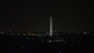 4.8K aerial stock footage of the Washington Monument in Washington, D.C., night Aerial Stock Footage | AX77_056E