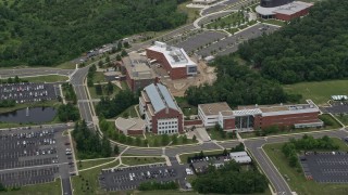 AX78_003E - 4.8K aerial stock footage of George Mason University, Prince William Campus, Manassas, Virginia