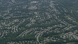 4.8K aerial stock footage of suburban homes on curved streets in Clifton, Virginia Aerial Stock Footage | AX78_015