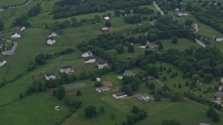 4.8K aerial stock footage or rural homes and barns in Brookeville, Maryland Aerial Stock Footage | AX78_057E