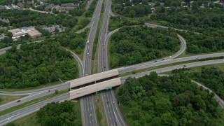 AX78_070 - 4.8K aerial stock footage of the interchange between Clarksville Pike and Columbia Pike, Maryland