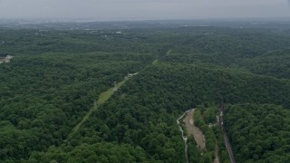 4.8K aerial stock footage of a row of power lines through forest by Ellicott City, Maryland Aerial Stock Footage | AX78_075