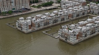 4.8K aerial stock footage of Waterfront Pier Homes At HarborView condos in Baltimore, Maryland Aerial Stock Footage | AX78_112