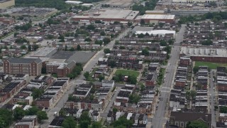 AX78_119 - 4.8K aerial stock footage of urban row houses in Baltimore, Maryland