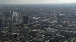 4.8K aerial stock footage of 30th Street Station and Main Post Office across the Schuylkill River, Philadelphia, Pennsylvania Aerial Stock Footage | AX79_017