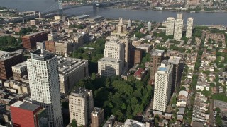 4.8K aerial stock footage of apartment and office buildings around Washington Square and Independence National Historic Park in Downtown Philadelphia, Pennsylvania Aerial Stock Footage | AX79_040E