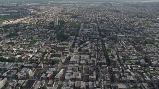 AX79_046 - 4.8K aerial stock footage of townhouses and apartment buildings, Philadelphia, Pennsylvania