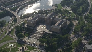 4.8K aerial stock footage flying by the Philadelphia Museum of Art, Pennsylvania Aerial Stock Footage | AX79_050E