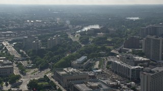 4.8K aerial stock footage of Benjamin Franklin Parkway leading to Philadelphia Museum of Art, Pennsylvania Aerial Stock Footage | AX79_059