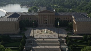 4.8K aerial stock footage approaching Washington Monument Fountain and Philadelphia Museum of Art, Pennsylvania Aerial Stock Footage | AX79_060E