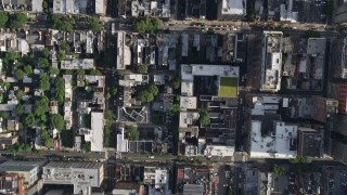 4.8K aerial stock footage of a bird's eye view of city streets and buildings in Downtown Philadelphia, Pennsylvania Aerial Stock Footage | AX79_073