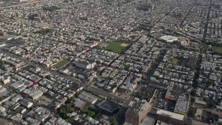 4.8K aerial stock footage of baseball field and urban homes, South Philadelphia, Pennsylvania Aerial Stock Footage | AX79_074