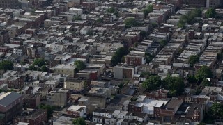 4.8K aerial stock footage of urban neighborhood and busy street in South Philadelphia, Pennsylvania Aerial Stock Footage | AX79_086E