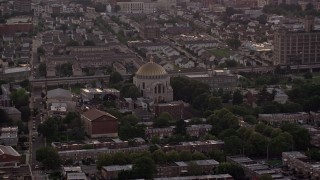 4.8K aerial stock footage of Ukranian Cathedral Church in an urban neighborhood, North Philadelphia, Pennsylvania Sunset Aerial Stock Footage | AX80_154