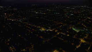 4.8K aerial stock footage of Eastern State Penitentiary in North Philadelphia, Pennsylvania, Night Aerial Stock Footage | AX81_049