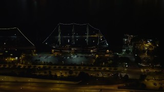 4.8K aerial stock footage of historic ship Moshulu in Philadelphia, Pennsylvania, Night Aerial Stock Footage | AX81_082