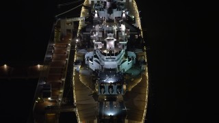 4.8K aerial stock footage of the USS New Jersey in Camden, New Jersey, Night Aerial Stock Footage | AX81_083E