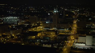 4.8K aerial stock footage of Camden County City Hall, New Jersey Night Aerial Stock Footage | AX81_088