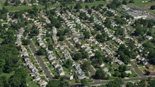 4.8K aerial stock footage of the suburban neighborhood in Levitown, Pennsylvania Aerial Stock Footage | AX82_052