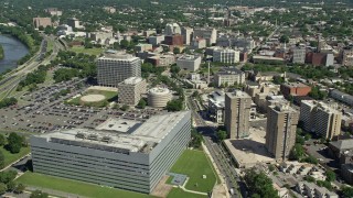 4.8K aerial stock footage of Richard J. Hughes Justice Complex and government buildings, Trenton, New Jersey Aerial Stock Footage | AX82_070E